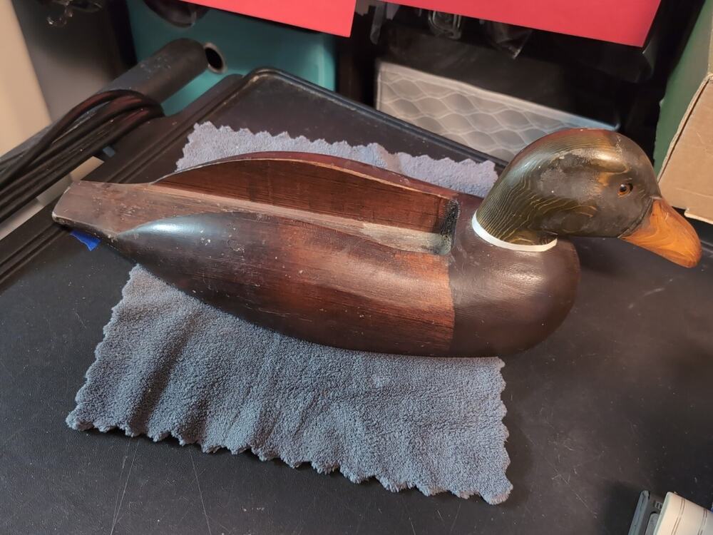 Vintage Glass Eyed Wood Mallard Duck Decoy Distressed Rustic Decor 17" x 6" 5.5"